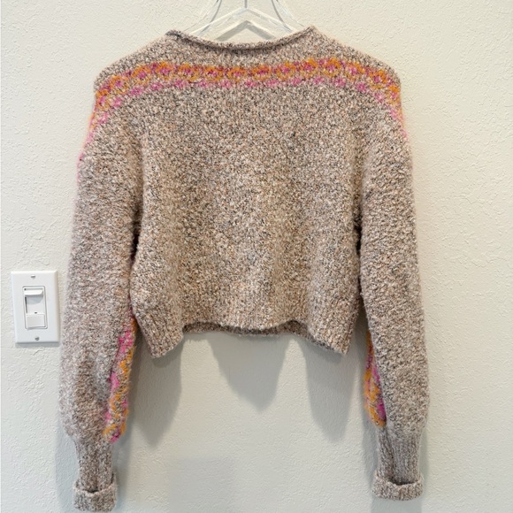 FREE PEOPLE Snowflake Sweater size XS Pink‎ Pullover Cropped Slouchy Fall Winter - Picture 3 of 7